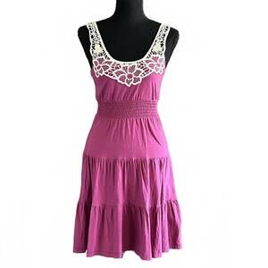 SO Womens Summer Dress Sx Small Pink Tiered Crochet Cottagecore